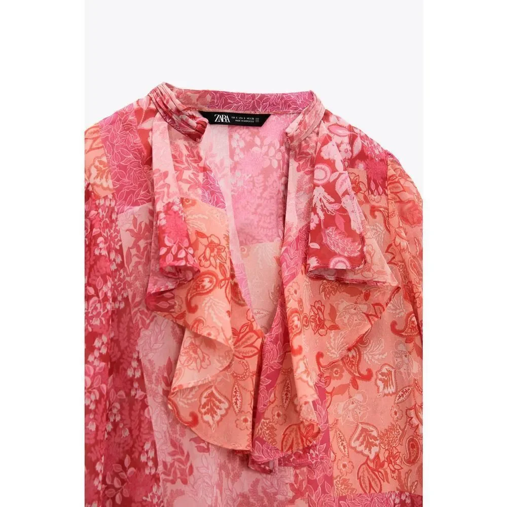 ZARA Patchwork Blouse Flounced New